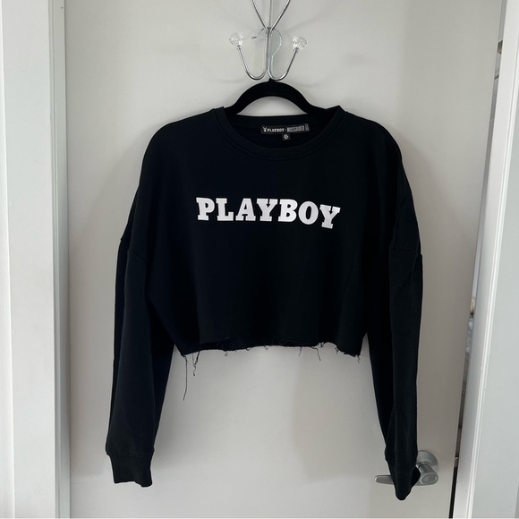 Playboy X Missguided | Playboy Logo Print Cropped Sweatshirt | Size 4 | Black - Picture 3 of 6
